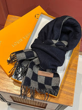 DAMIER SCARF 180 CM IN MIDNIGHT BLUE MIX GRAY CASHMERE 388316